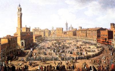 Giuseppe Zocchi, Veduta diurna della Piazza del Campo, Banca Monte dei Paschi